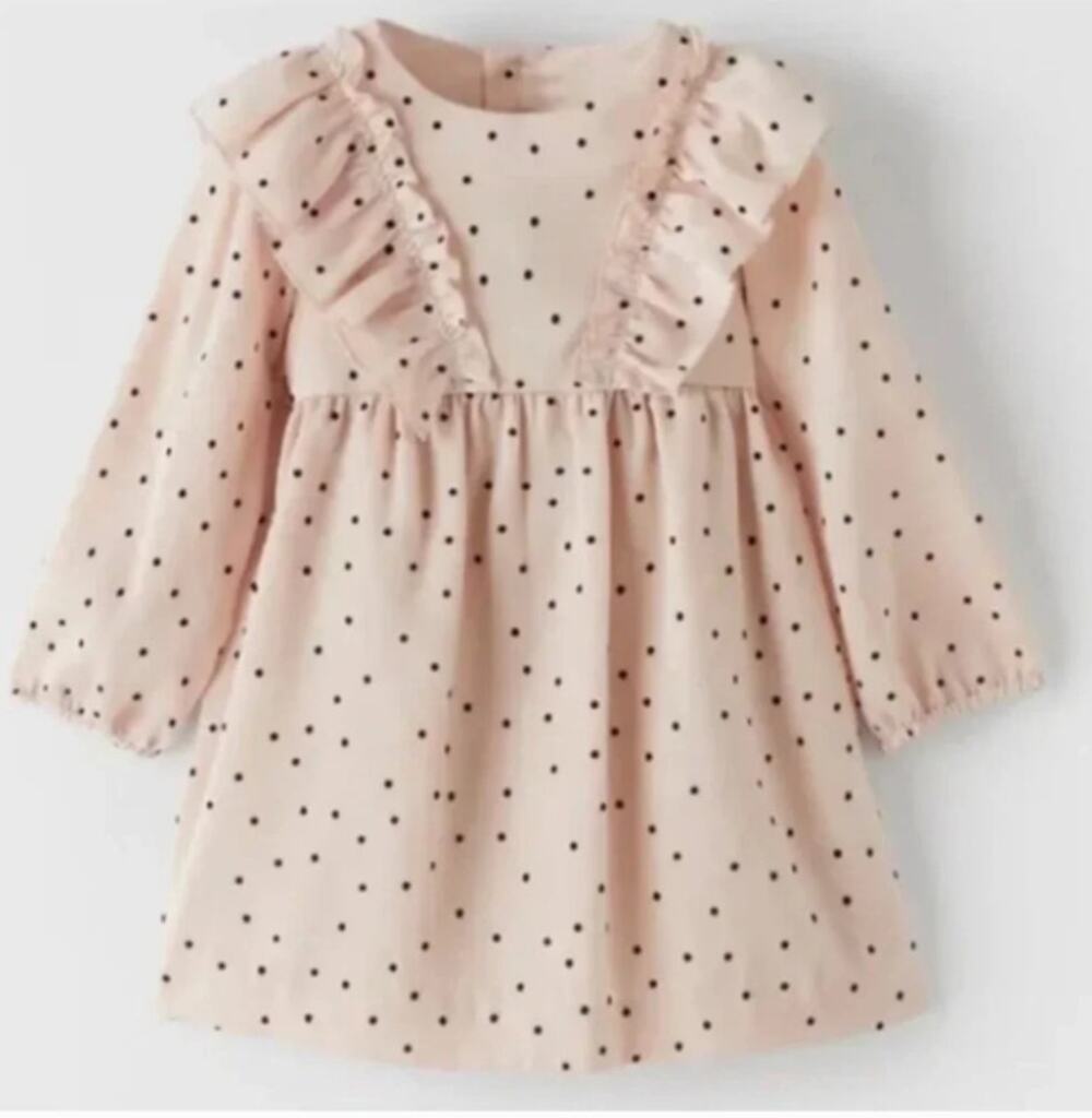 NEW! ZARA Flocked Polka Dot Dress in PINK (9-12M)